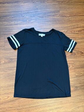 Pink Republic Black Tee with White Sleeve Stripes